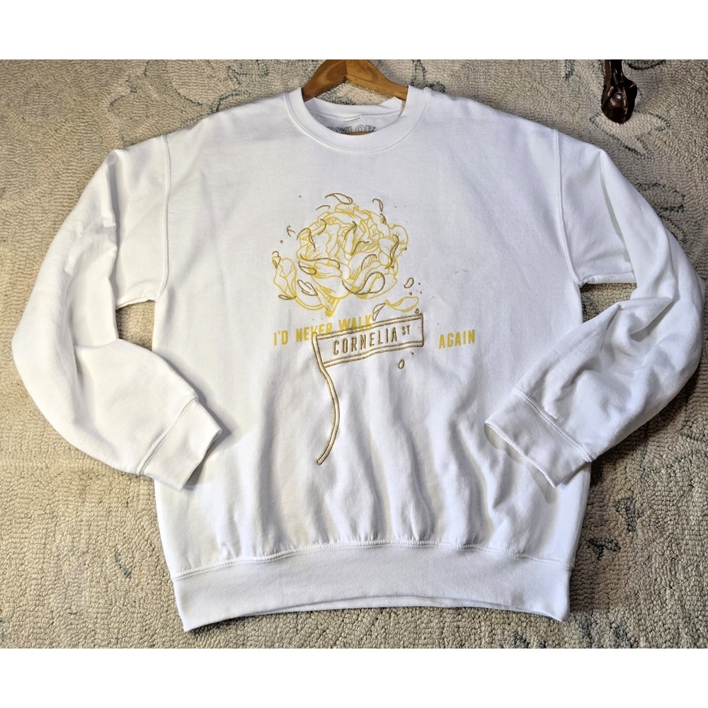 Taylor Swift Cornelia Street Crewneck Sweatshirt Sz M White With Gold Embroidery